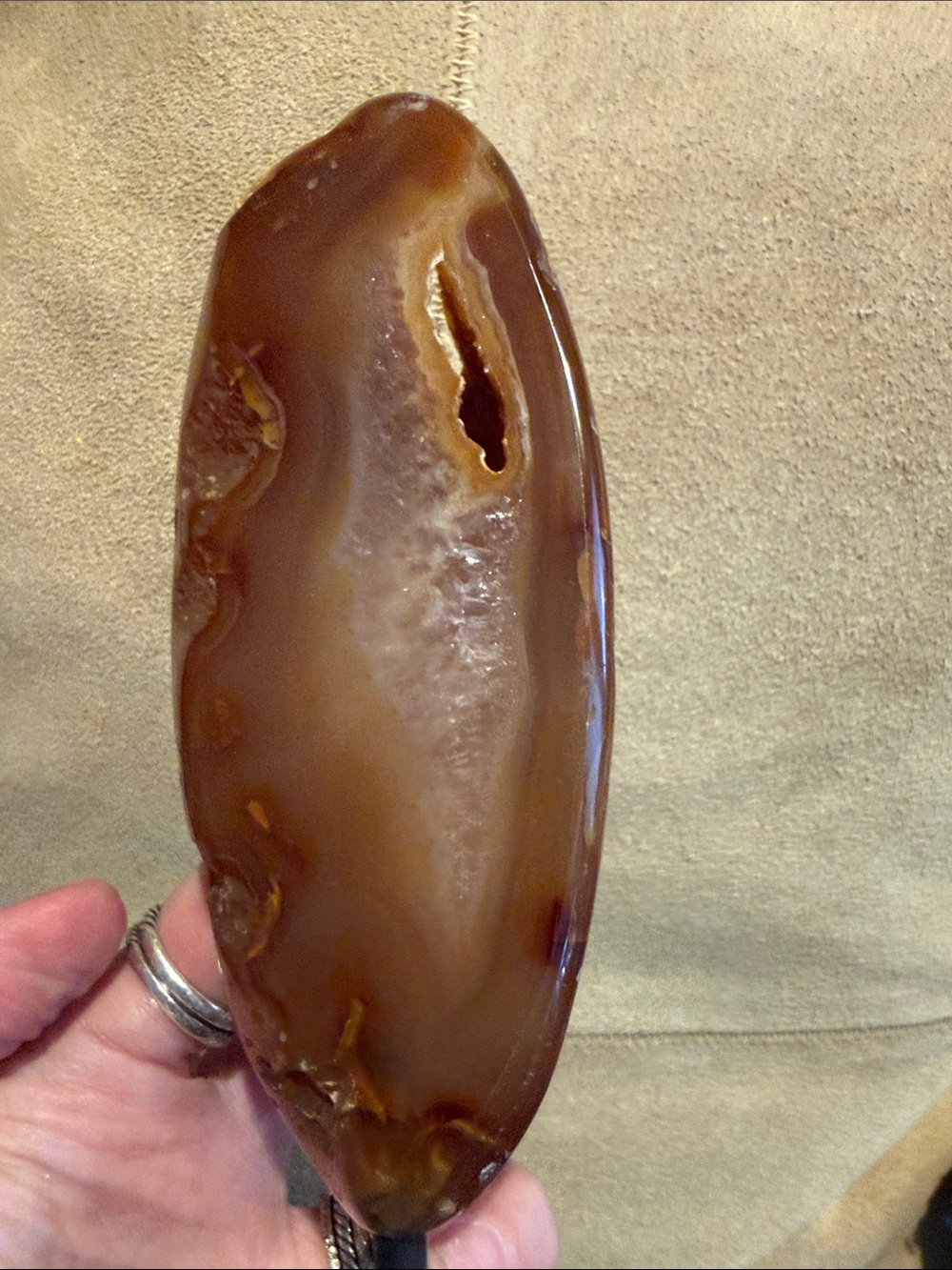 Artisan Brown and Cream Agate Sculpture w/ Druzy on Stand - Picture 4 of 10